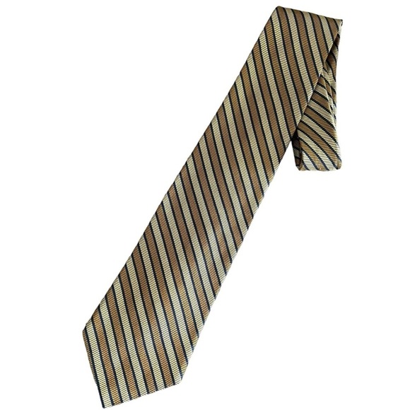 Brooks Brothers Men’s 💯 Silk Beige Navy Stripe Neck Tie Y5 - Picture 1 of 4